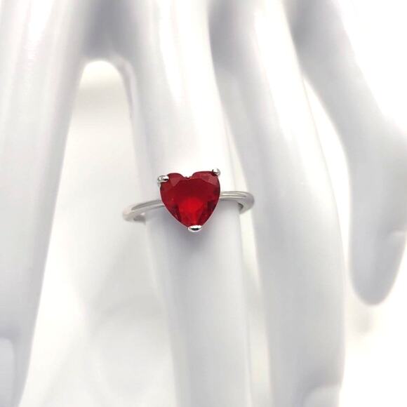 925 Sterling Silver Heart Ring Red Lab Ruby Adjustable Valentines Gift NEW - Picture 4 of 6